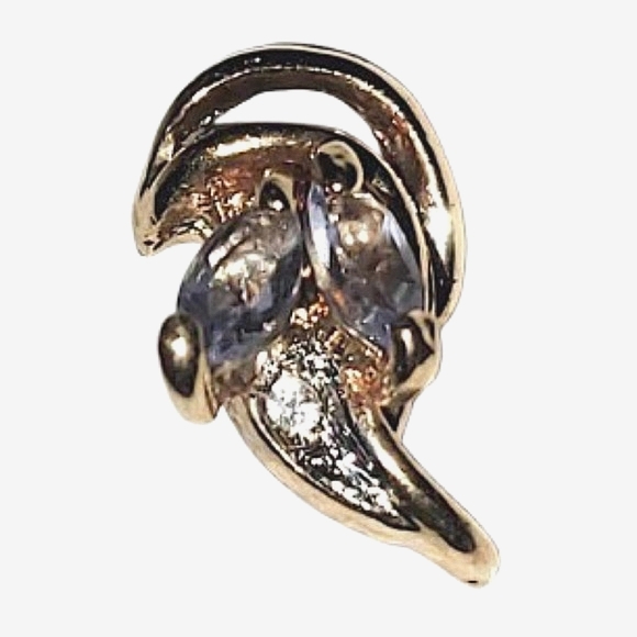 💞 AVON Rare Vintage Gold With Rhinestones Elegant Lilac Tone Gems Stud Earrings - Picture 9 of 10